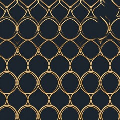 Fototapete - Luxurious Art Deco pattern featuring golden lines on dark navy background in elegant geometric style Generative AI