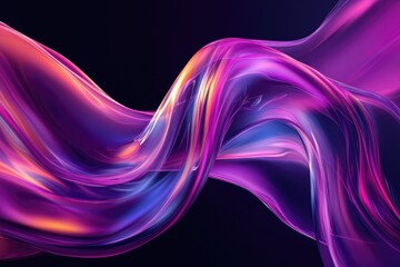 Wall Mural - Abstract fluid 3D render with a black background and holographic, iridescent neon curved wave in motion. Abstract fluid iridescent holographic curved wave in motion colorful gradient design. MZ 