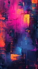 Poster - Vibrant digital abstract backdrop featuring glitch art elements in a bold and futuristic style
