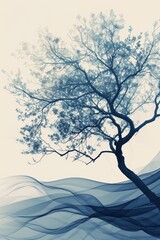 Poster - Stylized tree with flowing branches and tranquil leaves conveying peace and harmony in nature’s embrace