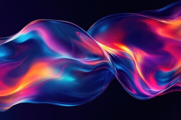 Wall Mural - Abstract fluid holographic iridescent purple curved wave in dark background 3d render. Gradient design element for backgrounds, wallpapers, posters and covers. MZ 