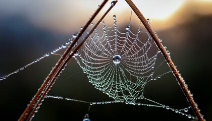 intricate interplay of symmetry vulnerability and wonder within a spider's gossamer creation adorned with a glistening droplet