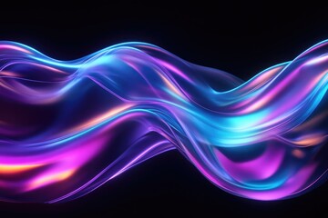 Wall Mural - Abstract fluid holographic iridescent purple curved wave in dark background 3d render. Gradient design element for backgrounds, wallpapers, posters and covers, MZ 
