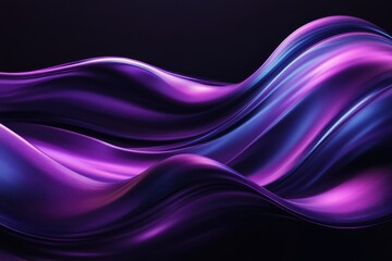 Wall Mural - Abstract fluid holographic iridescent purple curved wave in dark background 3d render. Gradient design element for backgrounds, wallpapers, posters and covers, MZ 