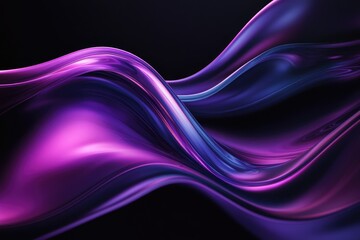 Wall Mural - Abstract fluid holographic iridescent purple curved wave in dark background 3d render. Gradient design element for backgrounds, wallpapers, posters and covers, MZ 