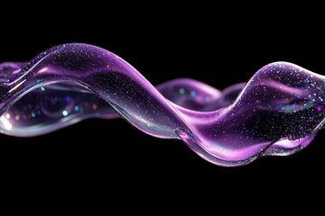 Wall Mural - Abstract fluid holographic iridescent purple curved wave in dark background 3d render. Gradient design element for backgrounds, wallpapers, posters and covers, MZ 