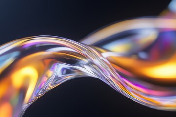 Wall Mural - Abstract fluid 3D render with a black background and holographic, iridescent neon curved wave in motion. Abstract fluid iridescent holographic curved wave in motion colorful gradient. MZ 