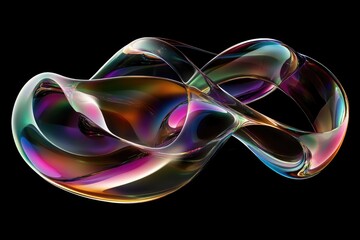 Wall Mural - Abstract fluid 3D render with a black background and holographic, iridescent neon curved wave in motion. Abstract fluid iridescent holographic curved wave in motion colorful gradient. MZ 