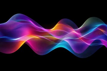 Wall Mural - Abstract fluid 3D render with a black background and holographic, iridescent neon curved wave in motion. Abstract fluid iridescent holographic curved wave in motion colorful gradient. MZ 