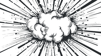 Black and white comic-style explosion burst illustration with dynamic lines.
