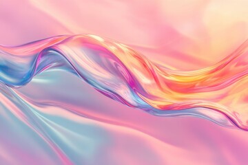 Wall Mural - An iridescent fluid abstract image with vibrant colors in a smooth, flowing style on a soft gradient background. Vibrant holographic fluid colors flow abstractly. pastel pink. MZ 