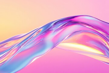 Wall Mural - An iridescent fluid abstract image with vibrant colors in a smooth, flowing style on a soft gradient background. Vibrant holographic fluid colors flow abstractly. pastel pink. MZ 