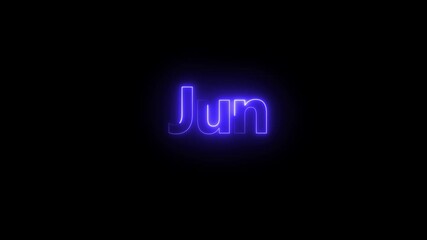 Fototapete - Animation of glowing neon shine month name June text icon animation . Neon glow signs in seamless loop motion graphic text animated video