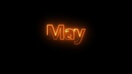 Fototapete - Animation of glowing neon shine month name May text icon animation . Neon glow signs in seamless loop motion graphic text animated video