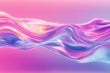 Wall Mural - An iridescent fluid abstract image with vibrant colors in a smooth, flowing style on a soft gradient background. Vibrant holographic fluid colors flow abstractly. pastel pink. MZ 