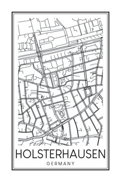 Hand drawn printable downtown road map poster of borough HOLSTERHAUSEN of the German city of ESSEN on solid white background with city name