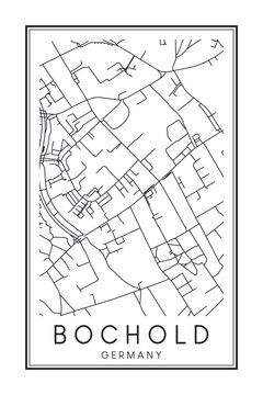 Hand drawn printable downtown road map poster of borough BOCHOLD of the German city of ESSEN on solid white background with city name
