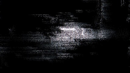 Fototapete - Digital glitch noise animation. Black background. Pixel VHS distortion effect. VCR tape. Glitch art. Film grain backdrop. Pause old television screen. Grainy texture. Video glitching.