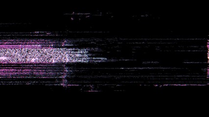 Fototapete - Digital glitch noise animation. Black background. Pixel VHS distortion effect. VCR tape. Glitch art. Film grain backdrop. Pause old television screen. Grainy texture. Video glitching.