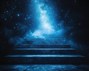 mystical stairway ascending into a starry, nebula-filled night sky