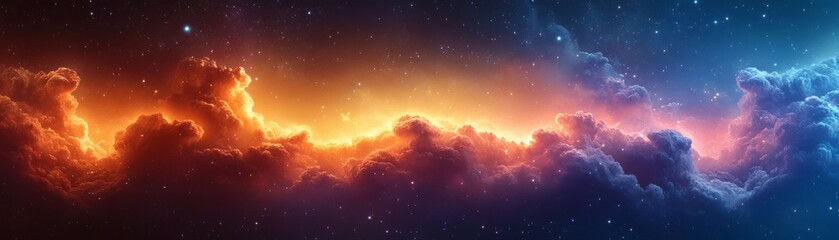 Wall Mural - A vibrant cosmic panorama showcasing radiant nebulas and celestial bodies that captivate with their beauty and complexity