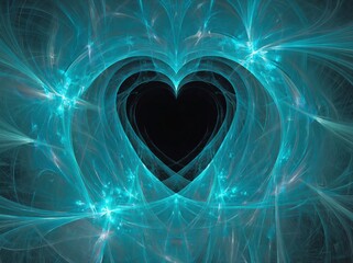 Poster - Abstract heart shape design glowing in teal tones with intricate patterns created by digital art