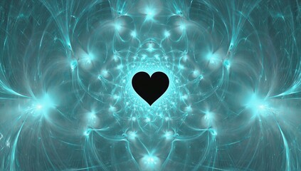 Poster - abstract digital artwork featuring a central heart shape surrounded by glowing patterns and textures
