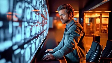 Aufkleber - In a dimly lit data center, a cybersecurity specialist analyzes firewall activity displayed on large screens. The environment emphasizes advanced technology and vigilance against data breaches.