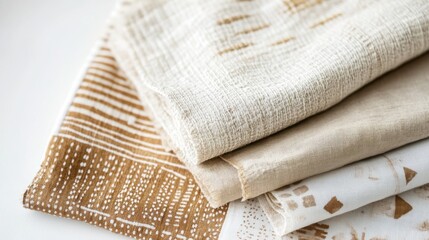 Poster - Close-up of natural fabric with organic patterns in earth tones. Soft linen texture, delicate dye gradients, and eco-friendly handmade textiles create a warm aesthetic