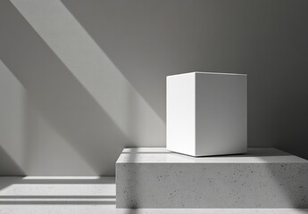 Aufkleber - Minimalist White Cube on Concrete Platform Modern Product Display Background Studio Lighting Clean Design Simple Elegant Showcase Mockup Advertising  