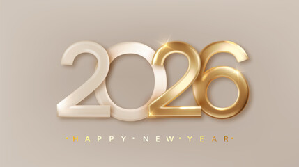 Wall Mural - 2025 happy new year design with realistic gold metal number. premium christmas festive vector design