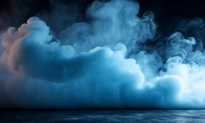 Wall Mural - Mysterious Dark Blue Fog Over Calm Water Surface at Night Creating Ethereal and Dreamlike Atmosphere with Soft Swirls and Gentle Shadows
