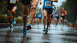 © lisbeth - Rainy Day Marathon Runners Racing in Wet City Street Competition