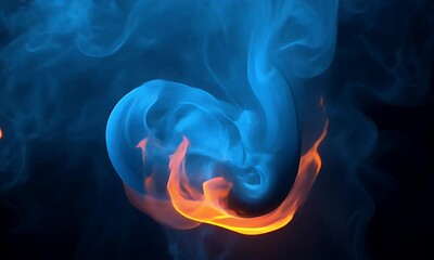 Wall Mural - Dynamic Motion of Blue and Orange Flames Intertwined with Smoke in a Mystical Abstract Background