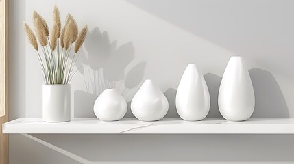 Poster - White vases and a plant arrangement on a white shelf