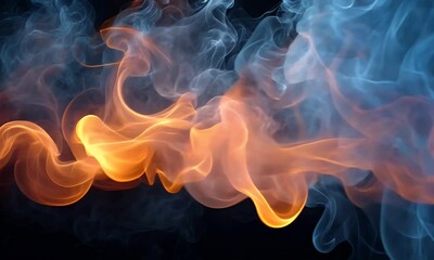 Wall Mural - Dynamic Abstract Composition of Colorful Fire and Smoke Flowing Together in a Dark Atmosphere Creating a Mesmerizing Visual Effect and Energy Display