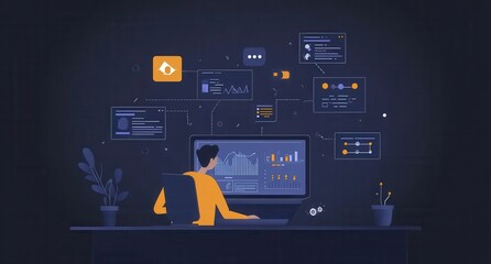 Poster - Man Engaged with Advanced Data Interfaces in a Modern Technological Environment