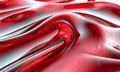 Wall Mural - Dynamic Abstract Red Wave Patterns with Smooth Flowing Motion and Glossy Textures Creating a Vibrant Artistic Background