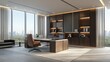 © Ketua - Modern Executive Office with City View and Large Wooden Desk