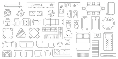 furniture outline top view. floor plan icons set for design interior and architectural project. furn
