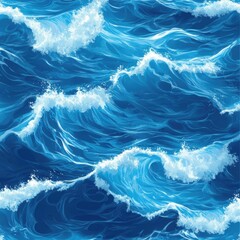 Leinwandbilder - Seamless ocean wave pattern with swirling deep blue waters and soft whitecaps creating a dynamic and relaxing visual experience Generative AI
