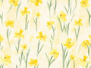 Aufkleber - delightful pattern of yellow flowers and green leaves on soft pastel background creates cheerful and serene atmosphere, perfect for spring themed designs