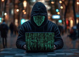 Aufkleber - Hacker launching cyber attack using laptop with binary code