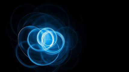Poster - Abstract light patterns create captivating circular forms in deep blue hues against a black background
