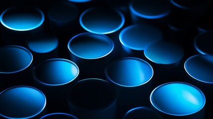 Poster - Abstract blue metallic cylinders arranged in a captivating pattern with soft lighting and shadows