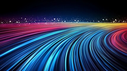 Poster - Vibrant abstract background with flowing lines and colorful illuminated patterns in a twilight setting