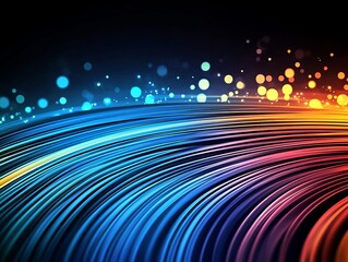 Poster - Vibrant abstract background with colorful flowing lines and glowing bokeh lights in a smooth design