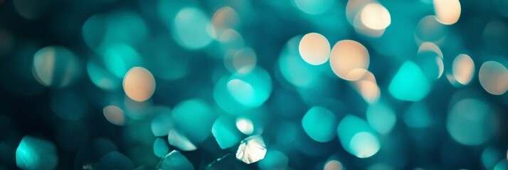 Poster - Shapes and colors blend in an abstract background filled with shimmering teal and soft golden hues