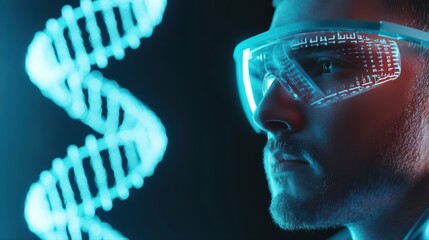 Poster - Human face with futuristic dna visualization effect