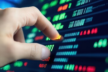 Poster - Hand interacting with stock market data screen display